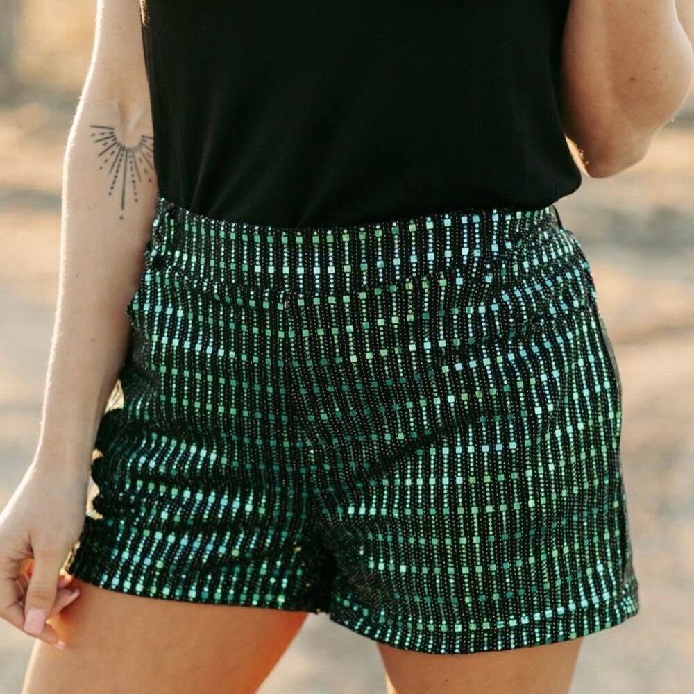 Shimmy Up Shorts Green Turquoise Sequins Womens Western Wear New